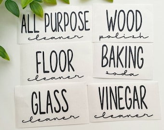 Cleaning Labels, Home Organization Cleaner Stickers, Waterproof Vinyl Cleaning Decals, Spray Bottle Vinyl Labels, Cleaning Supplies Stickers