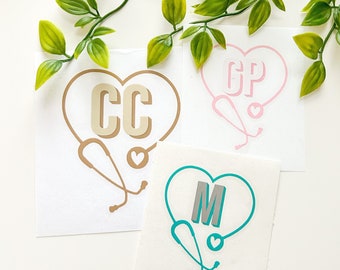 Custom Nurse Sticker, Nurse Monogram, Double Layer Monogram, 3D Shadow Initials, Nurse Stethoscope Vinyl Decal, Nurse Car Decal, Nurse Gift