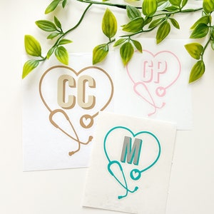 Custom Nurse Sticker, Nurse Monogram, Double Layer Monogram, 3D Shadow Initials, Nurse Stethoscope Vinyl Decal, Nurse Car Decal, Nurse Gift