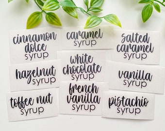 Coffee Syrup Stickers, Water Resistant, Vinyl Stickers, Syrup Bottle Labels, Coffee Bar Decals, Coffee Syrup Flavor Labels, Custom Labels