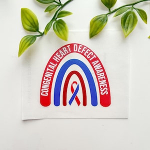 Congenital Heart Defect Awareness Sticker, Water Resistant, Car Decal, Red Blue Awareness Rainbow Decal, CHD Awareness Support Vinyl Decal