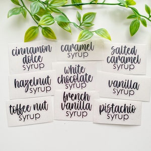Coffee Syrup Stickers, Waterproof Vinyl Stickers, Syrup Bottle Labels, Coffee Bar Decals, Coffee Syrup Flavor Labels, Custom Labels