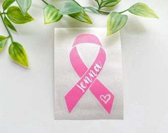 Sticker cancer du sein personnalisé | Décalcomanie en vinyle ruban rose | Nom personnalisé du ruban de sensibilisation au cancer du sein | Sticker cancer du sein voiture