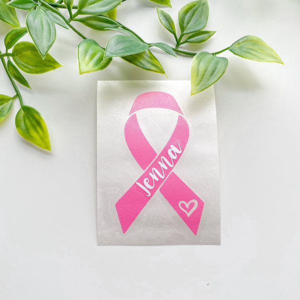 Personalized Breast Cancer Sticker | Pink Ribbon Vinyl Decal | Custom Name Breast Cancer Awareness Ribbon | Breast Cancer Car Decal