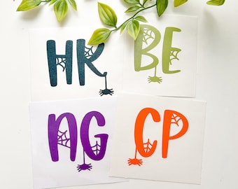 Halloween Monogram Stickers, Spooky Font Monograms, Spider Monogram, Halloween Monogram Decals, Water Resistant Stickers, Halloween Gifts