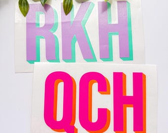 Double Layer Monograms, Shadow Layered Decals, Personalized Initials, Custom 3D Monograms, Custom Party Favor Gift Ideas, Monogram Sticker