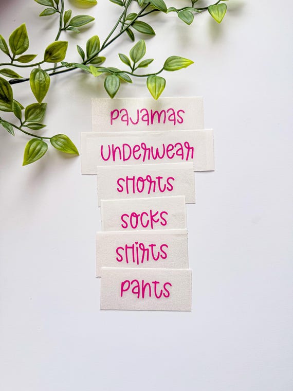 Dresser Clothing Labels, Kid's Dresser Vinyl Stickers, Summer Camp Clothing Labels, Shirts Pants Vinyl Sticker, Dresser Home Organization