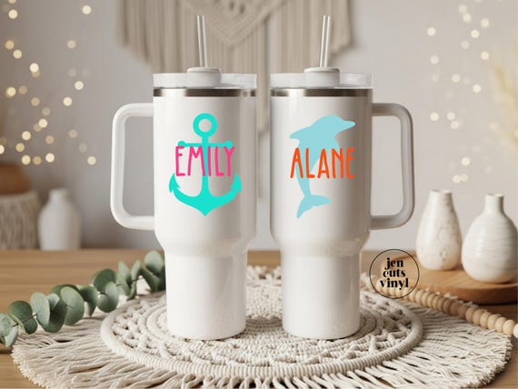 Vacation Tumbler Decals, Personalized Decals, Tropical Beach Decals, Water Resistant Tumbler Stickers, Custom Name Decals, Summer Vacation