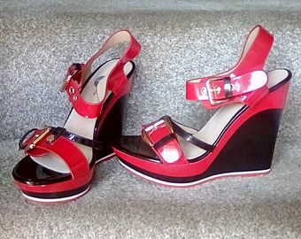 Red/black platform wedges heels new sizes 5,6,7