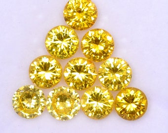 6 mm Yellow Colour Cubic Zircon Round Cut Lot 10 Pcs 14.80 CTS Lustrous Loose Gemstones for Jewellery Making