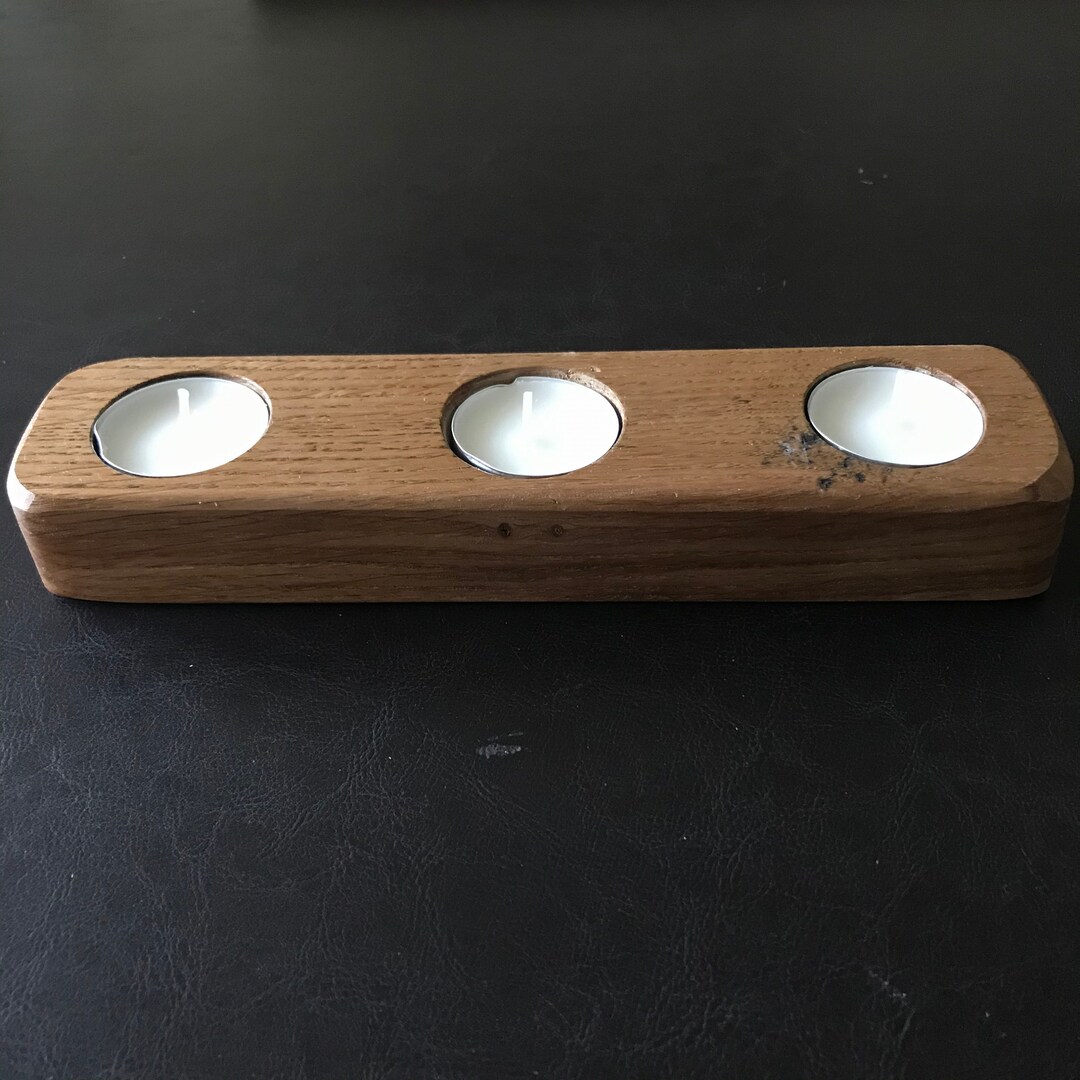 Triple Tea-light Holder Candle Made From Solid Oak - Etsy