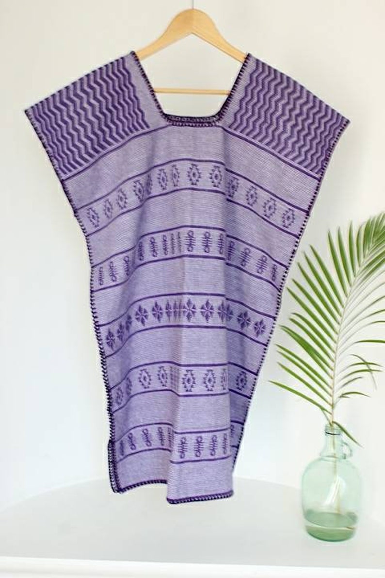 Mexican violet dress Oxacan dress Huipil tunic MExican dress