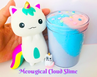 Meowgical Scented Cloud Slime _ ¡Mini Squishy gratis!  Ingredientes no tóxicos _ Caticorn Squishy