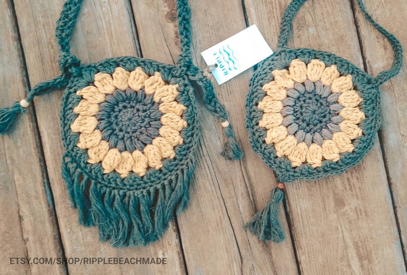 sunflower coaster Sun-Flower-Power crossbody bag pattern PATTERN ONLY Crochet bag pattern earrings pattern beginner pattern