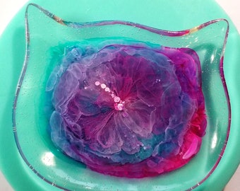 Kitty Cat Tray Resin Mold, Trinket Dish Silicone Crafting