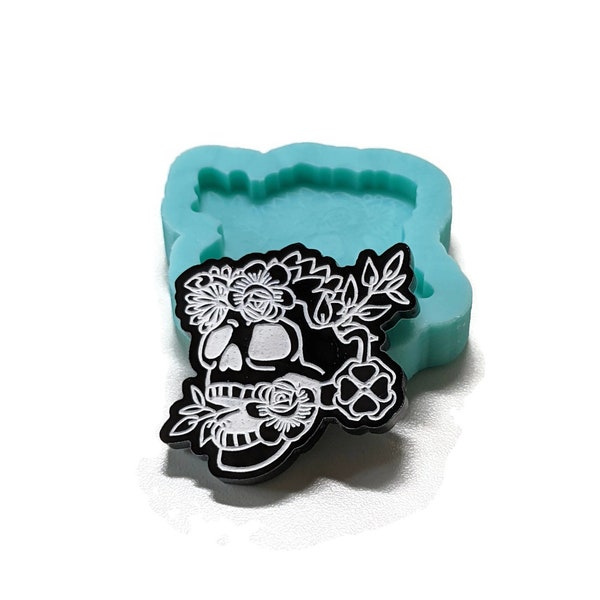 Flower Skull Resin Mold - Magnet Wax Melt - Botanical Floral Skull Creepy Cute Silicone Resin Mold for Epoxy or UV Resin by ResinQueenShop