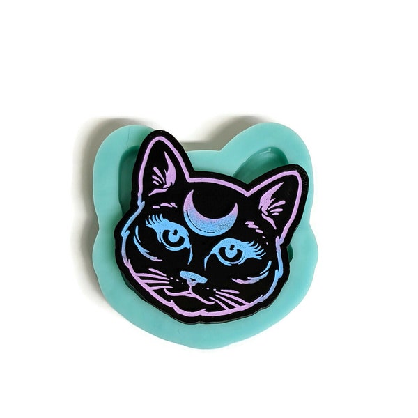 Moon Kitty Cat Magnet Resin Mold - Magnet and Wax Melt Mold - Engraved Mould for Epoxy or UV Resin by ResinQueenShop