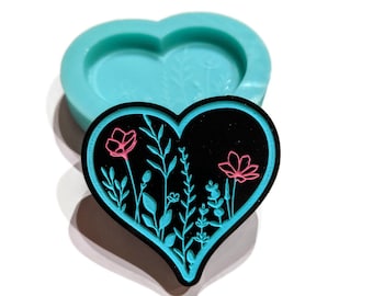 Molde de resina con forma de corazón con flores: molde para cera fundida e imán: molde grabado con naturaleza y animales para resina epoxi o UV de ResinQueenShop