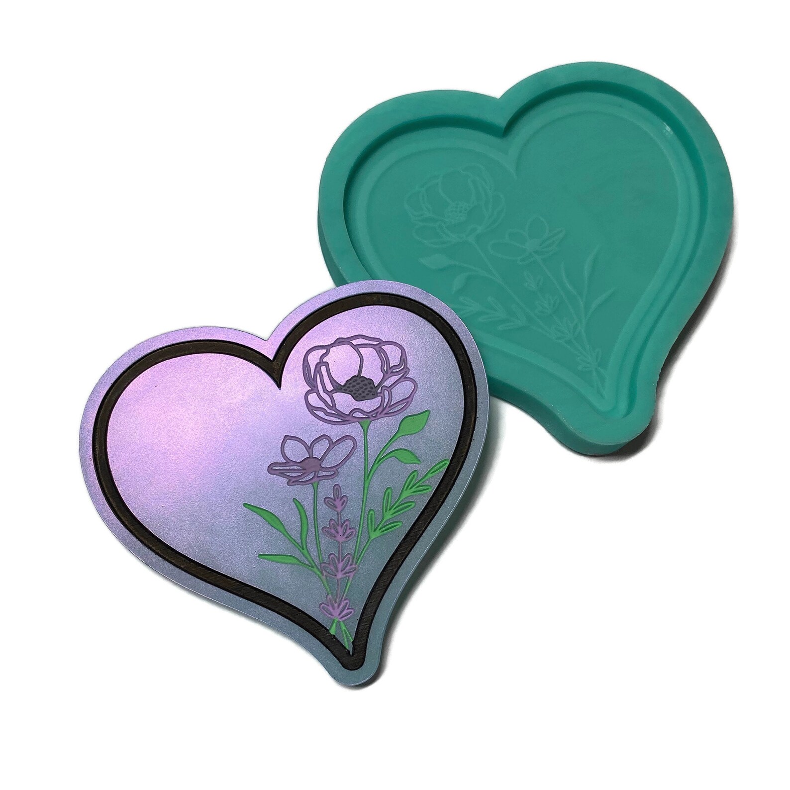 Flower Heart Coaster Resin Mold Floral Heart Botanical Etsy UK