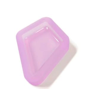 May include: A light pink, diamond-shaped dish with a smooth, frosted finish. The dish is shallow and has a slightly raised rim.