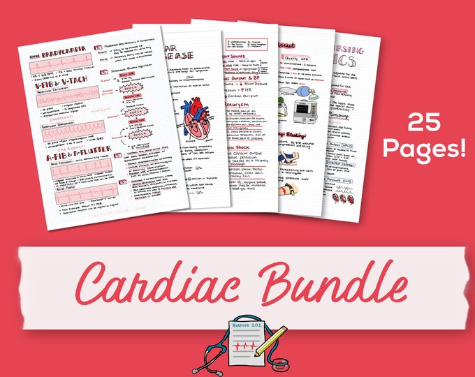 Cardiac Nursing Study Guide Bundle - 25 Pages - Nursing School Notes