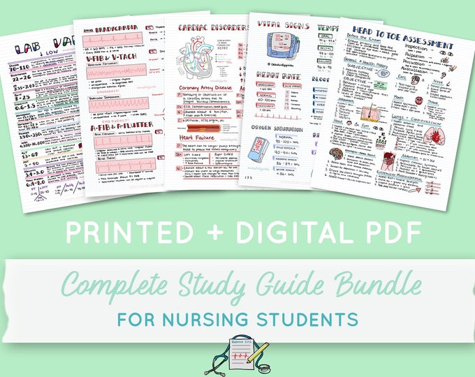 PRINTED + DIGITAL - Complete Nursing Study Guide Bundle - Hard Copy & PDF | Nurse Notes | Med Surg Fundamentals Critical Care Maternity