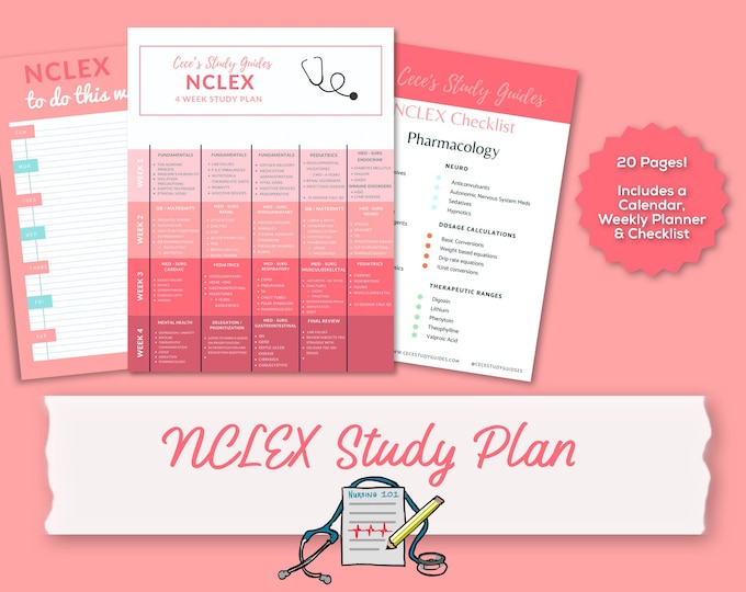 NCLEX Study Plan Checklist & Calendar | 4 Week, 6 Week and 12 Week NCLEX Prep Guide with Study Tips and Concept Maps