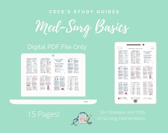 Med-Surg Basics Bundle ™, Nursing Study Guide, Nursing Cheat Sheet Notes, 15 Pages, Notes for Nursing Students