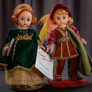 Pair-Christopher Columbus #328 & Queen Isabella #329 8" LE 1992 Madame Alexander Dolls - w/Original boxes-special wrist tags-Ann Rast stands