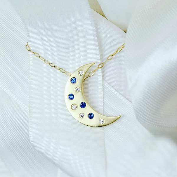 Moonshadow Sapphire & Diamond Necklace on 14K Gold