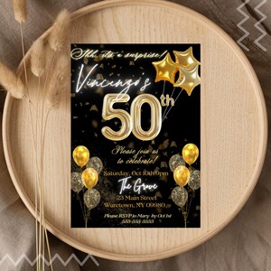 50th Birthday Invitation |Digital Invitation | Gold birthday Invitation