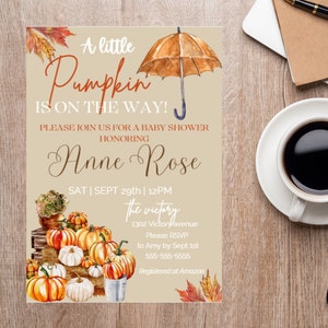 Fall Baby Shower Invitation | Autumn Themed Baby shower | A little Pumpkin is on the way | Digital Download