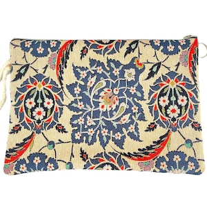 Gobelin Tapestry clutch bag with zippered, Gobelin clutch bag, Gobelin woven bag, Turkish traditional tiles Pattern, Gift for her