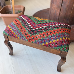 kilim Ottoman stool, Kilim Coffee Table, Beech wood stool, Vintage furniture, Ottoman chair, Kilim chair, Stool, Christmas gift