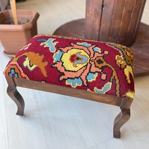 kilim Ottoman stool, Kilim Coffee Table, Beech wood stool, Vintage furniture, Ottoman chair, Kilim chair, Stool, Christmas gift