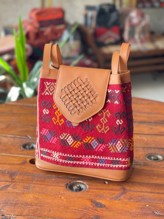 Vintage Kilim Tote Bag, Genuine Leather, Boho Bag - Etsy display picture 3