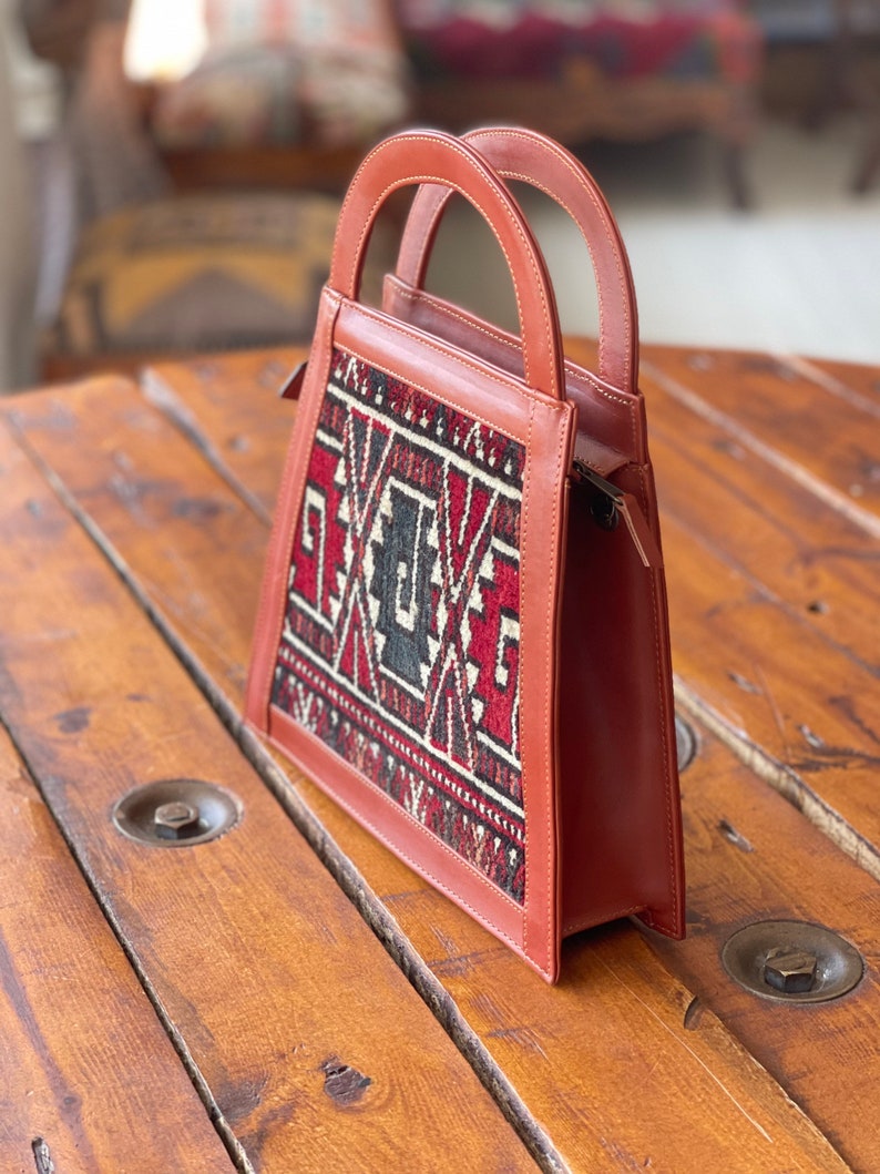 Vintage rug hand bag, Vintage rug and Genuine Leather, vintage rug bags, Vintage rug handbags, Leather bag, Boho bag, Cross body bag image 8