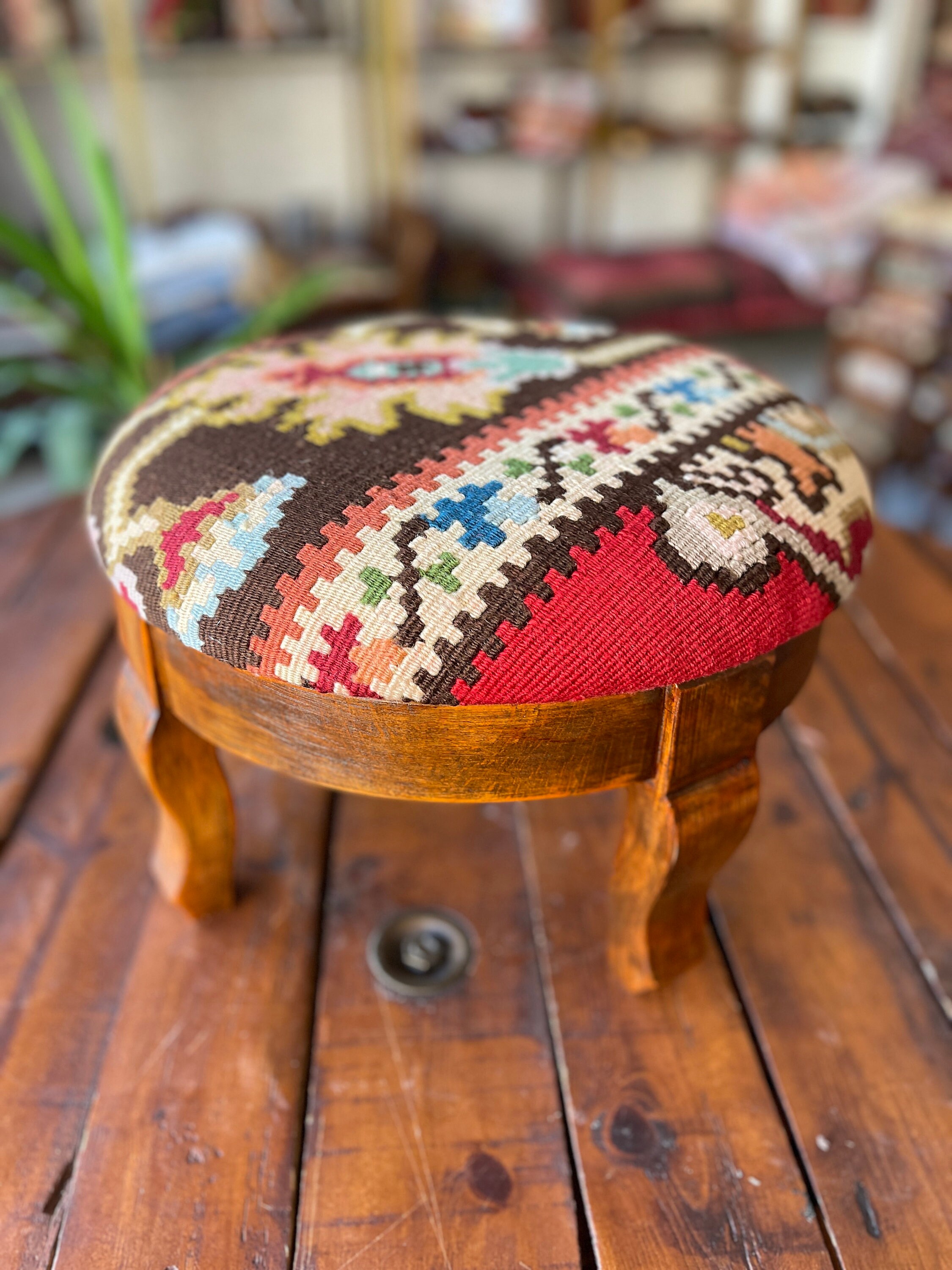Kilim Ottoman Ottoman Stool Foot Rest Ottoman Pouf Beech Wood Stool Vintage Furniture Kilim Pouf Kilim Round Stool Etsy Canada