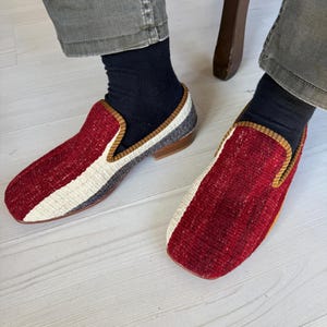 SIZE 41 /US 8, All handmade  Kilim Shoes for men, Vintage Kilim shoes, Loafers Men shoes, Slip-on shoes men, Leather shoes men,
