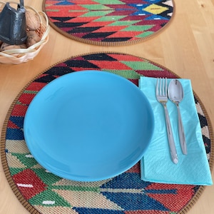 Kilim placemats, table mats, Table placemats, Home decor, Handmade rugs, Lunch mats, housewarming gift, 14x14”, Set of 2