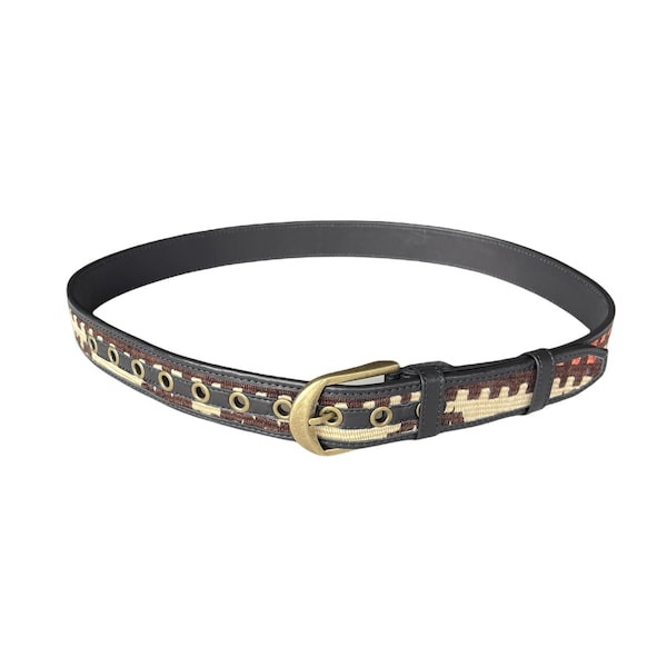 Vintage Kilim Leather Belt, Medium, Unisex