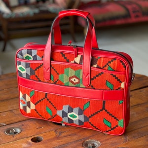 Kilim Leder Aktentasche, Vintage Woll Business Tasche