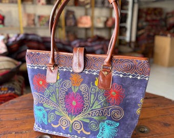 Handmade Suzani Tote Bag | Vintage Embroidered Boho Shoulder Bag