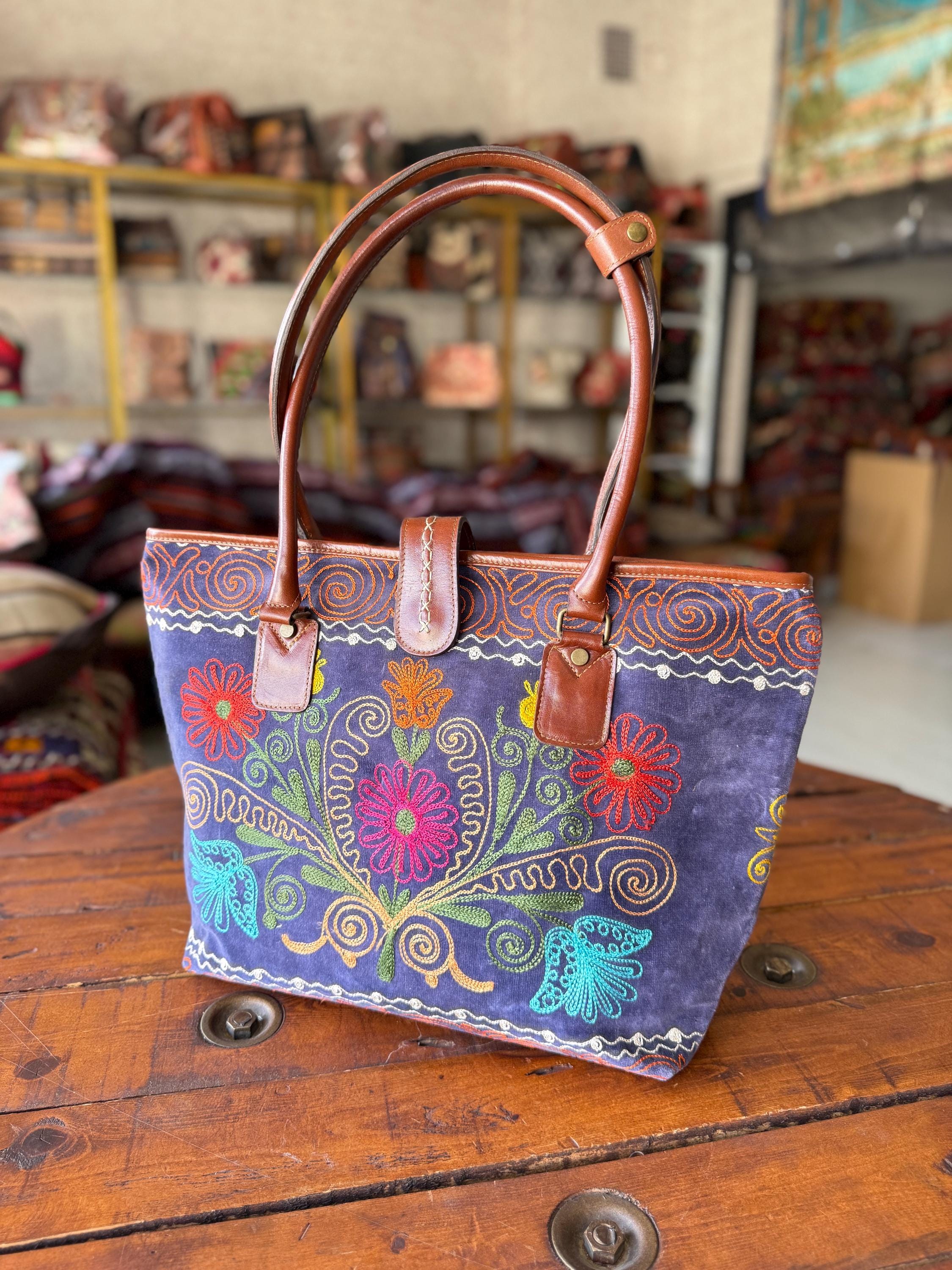 Handmade Suzani Tote Bag | Vintage Embroidered Boho Shoulder Bag
