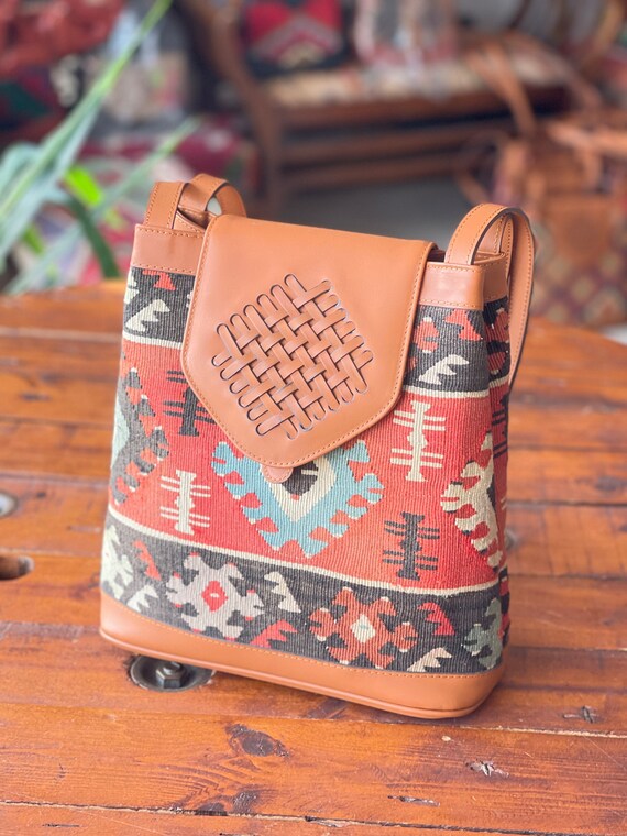 Kilim tote bag, kilim bag, old Kilim and Genuine … - image 3