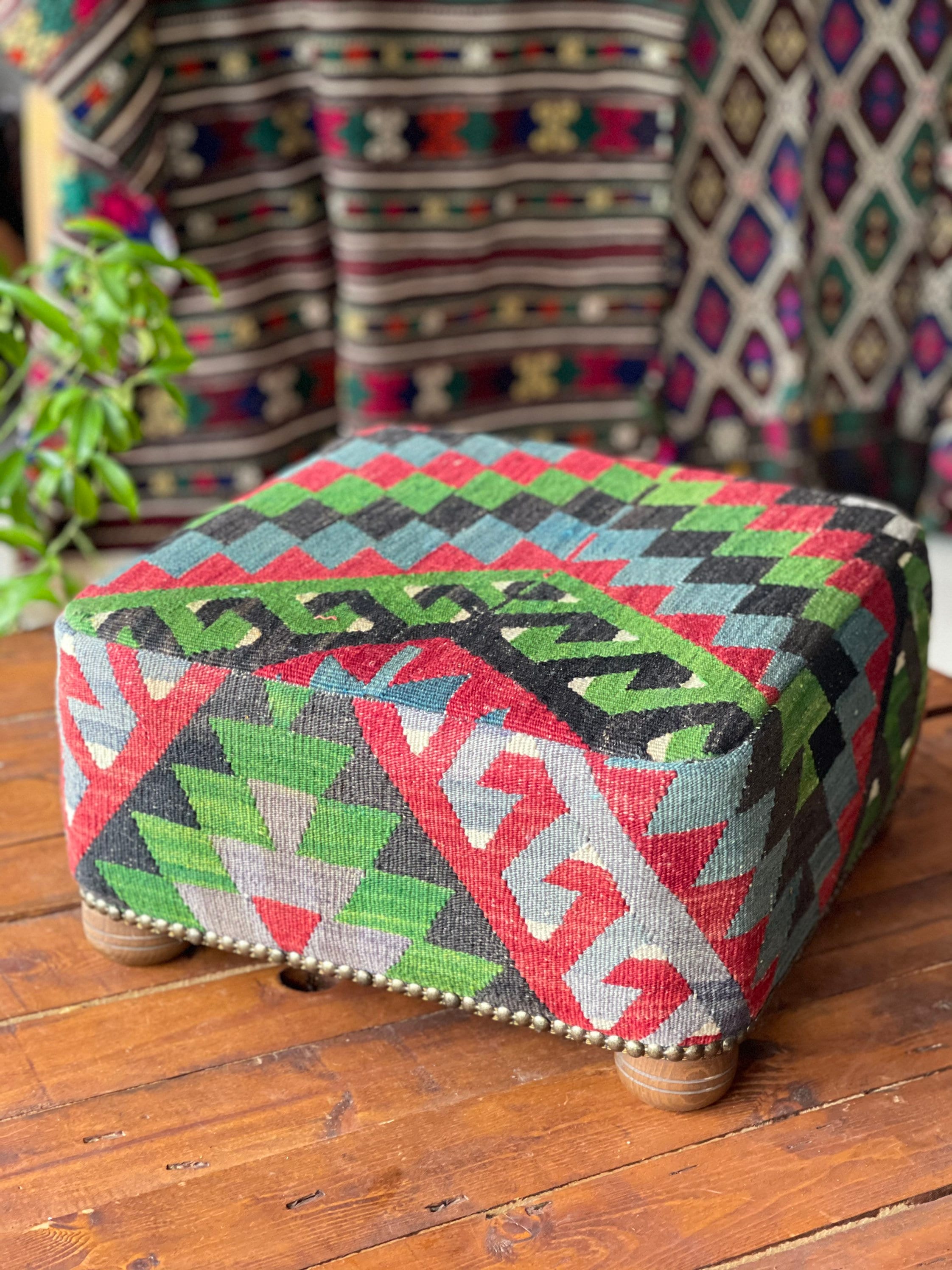 Kilim Ottoman Stool / Square Ottoman/ Kilim Foot Rest / Etsy
