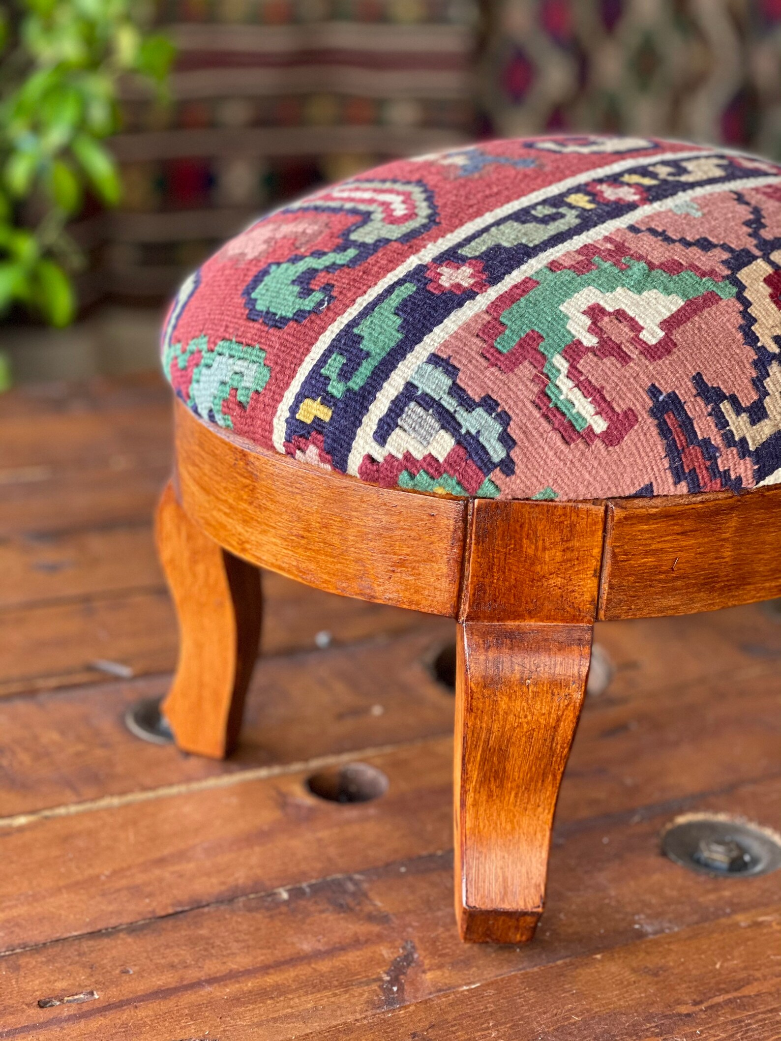 Kilim Ottoman Stool /kilim Foot Rest /beech Wood Stool Etsy