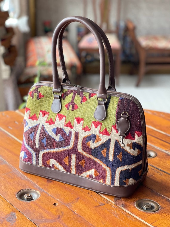 Kilim bag, Kilim hand bag, Vintage Kilim and Genu… - image 1