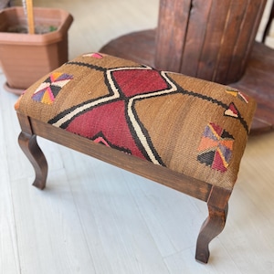 kilim Ottoman stool, Kilim Coffee Table, Beech wood stool, Vintage furniture, Ottoman chair, Kilim chair, Stool, Christmas gift