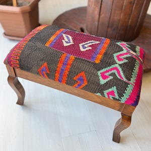 kilim Ottoman stool, Kilim Coffee Table, Beech wood stool, Vintage furniture, Ottoman chair, Kilim chair, Stool, Christmas gift